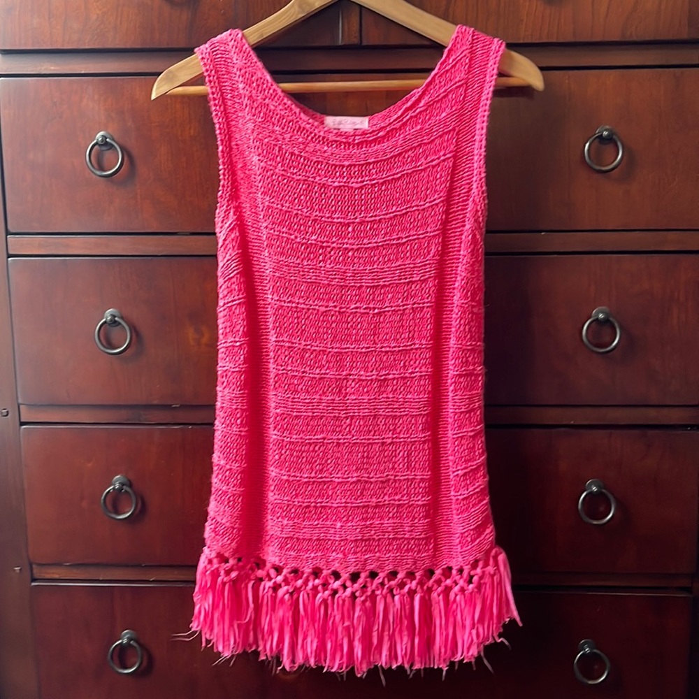 Lilly Pulitzer Size Small Hot Pink Crochet Tank Top with Fringe
